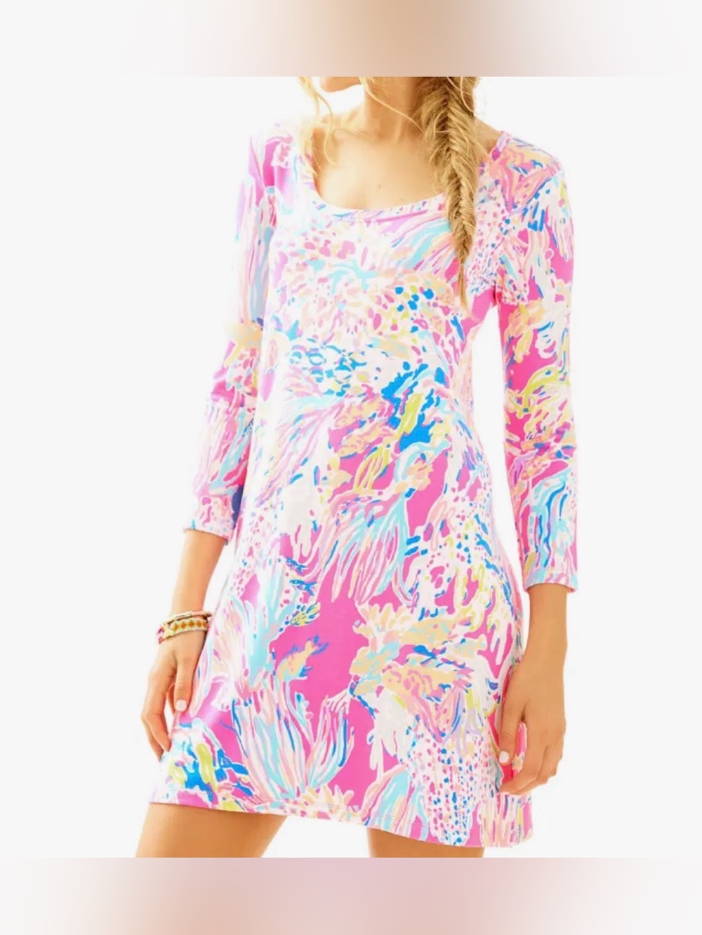 the Lilly Pulitzer Devon Dress  Tiki Pink Sunken Treasure" print L - Picture 2 of 10